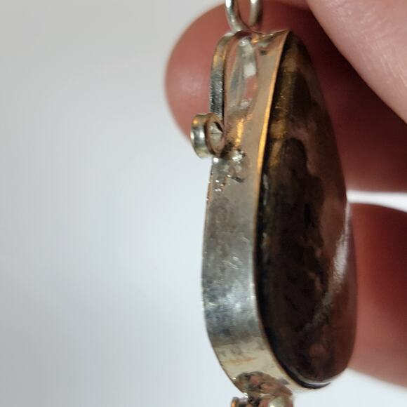 Dendritic Jasper Pendant Necklace – Teardrop Stone + 20" Silver Snake Chain - Picture 10 of 10